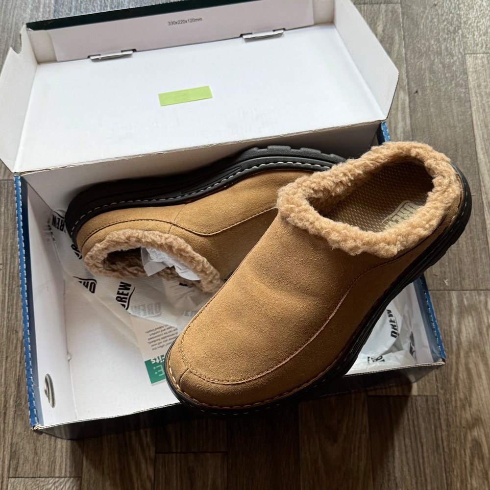 Drew Palmer Clog Men 8.5 4W Camel Microsuede Faux Fur Lined Slipper 47100-7T
